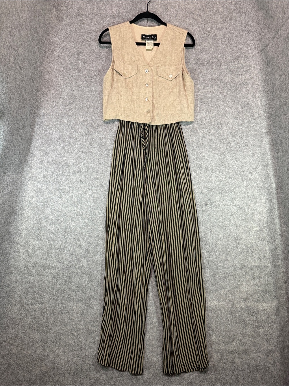 All That Jazz Two-Piece Jumpsuit in Beige and Black Stripe